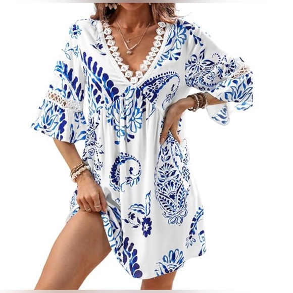 NWT - Cupshe Blue and White Floral Dress - Small - Picture 1 of 7
